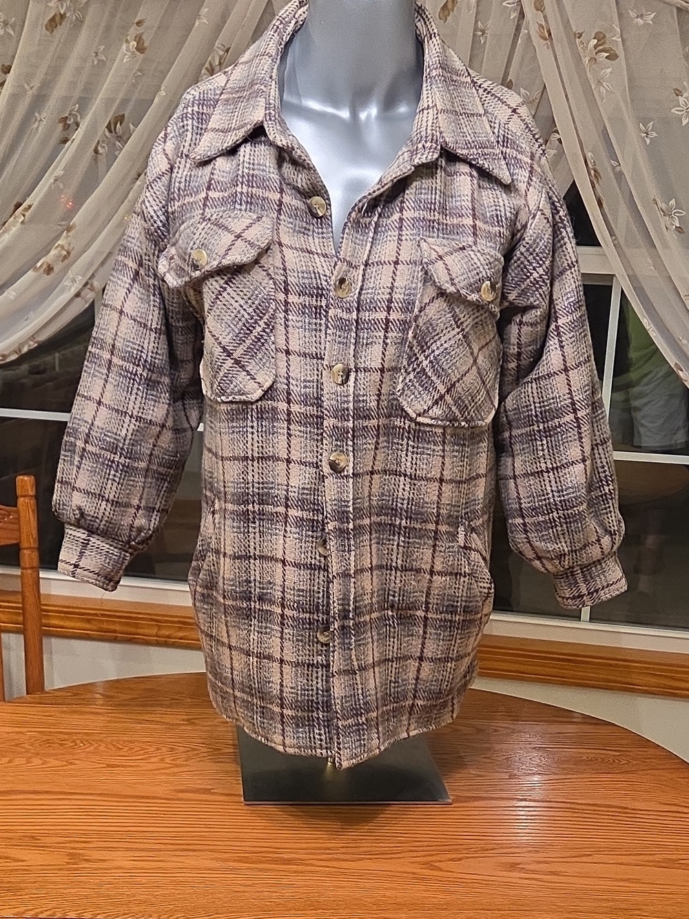 Cascade Women's Brown/Beige Plaid Button Front Quilted Lined Jacket Size XL